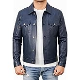 STOREJEES Leather Trucker Jacket Men - Real Lambskin Shirt Style Vintage Fashion Mens Leather Jacket