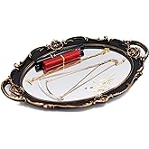Funerom Vintage 14.5 x 10 inch Decorative Mirror Tray, Makeup Organizer, Jewelry Organizer, Serving Tray (Vintage Gold)
