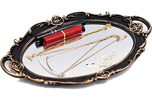 Funerom Vintage 14.5 x 10 inch Decorative Mirror Tray, Makeup Organizer, Jewelry Organizer, Serving Tray (Vintage Gold)