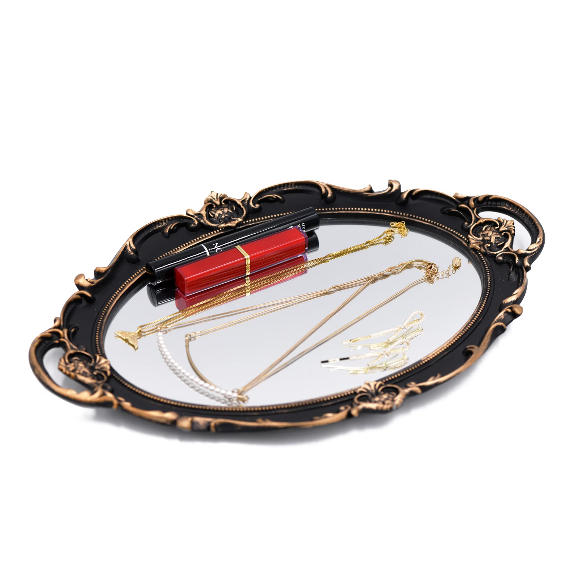 Funerom Vintage Decorative Bathroom & Serving Tray - 36.8 x 25.4 cm Oval Gold — image 1