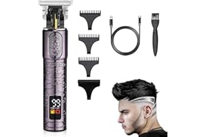 GSKY Hair Trimmer for Men Professional, Men's T Blade Beard Trimmer for Barber, Zero Gapped Cordless Clippers for Hair Cutting with LED Display for Gift, Purple 1 pcs