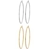 T&T Plain Black Stainless Steel Rounded Hoop Earrings EH02D(5x9