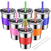 ShineMe Toddler Cups with Straws Spill Proof 6pack, 8oz Small Stainless Steel No Spill Sippy Cup, Unbreakable Kids Cups with Lids and Colorful Silicone Sleeves for Hot/Cold Drinks Snacks