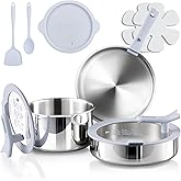 CAROTE Tri-Ply Stainless Steel Cookware Set with Stand-Up Lid, 11Pcs Pots and Pans Set Non Stick, Induction Kitchen Cooking Sets with Detachable Handle, Oven Safe to 600°F, Non Toxic Dishwasher