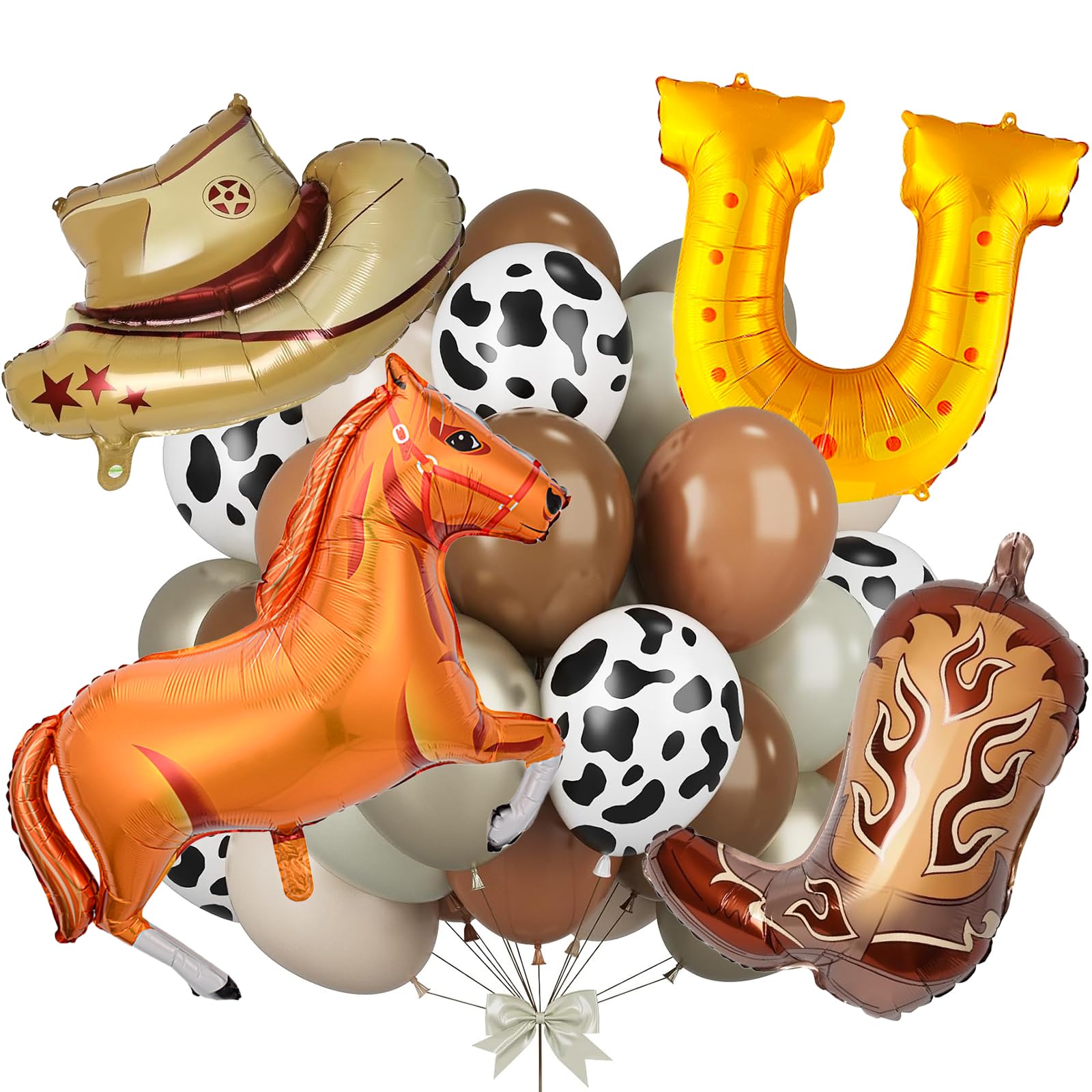 Photo 1 of 20Pcs Western Cowboy Balloons and Horse Balloons, 12 Inch Latex Brown Cow Print Balloon for Western Cowboy Birthday Party Decorations