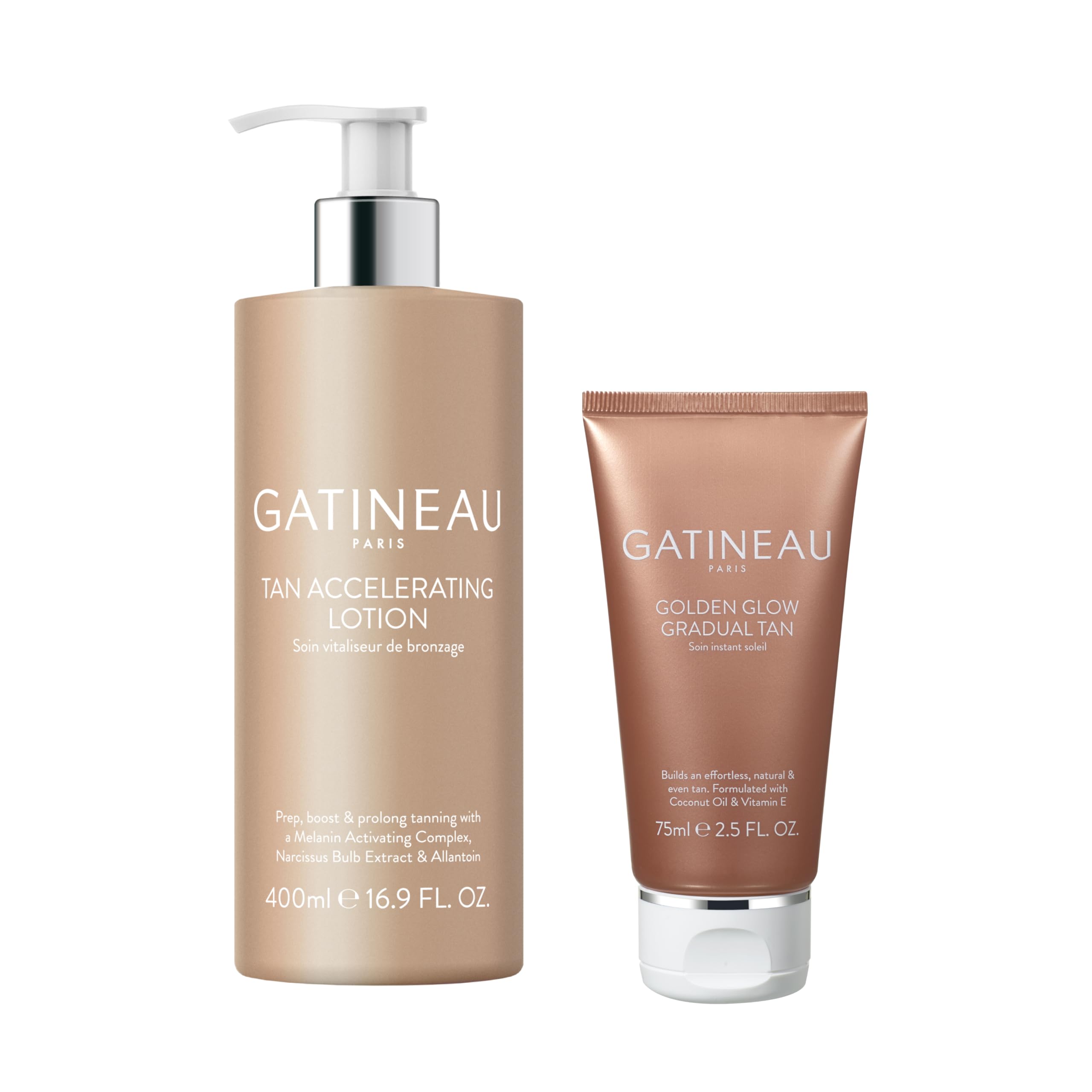 Gatineau - Tan Accelerating Lotion (400ml) + Golden Glow Gradual Tan (75ml) Duo Set, Total Body Glow, Natural Tanning For Face and Body