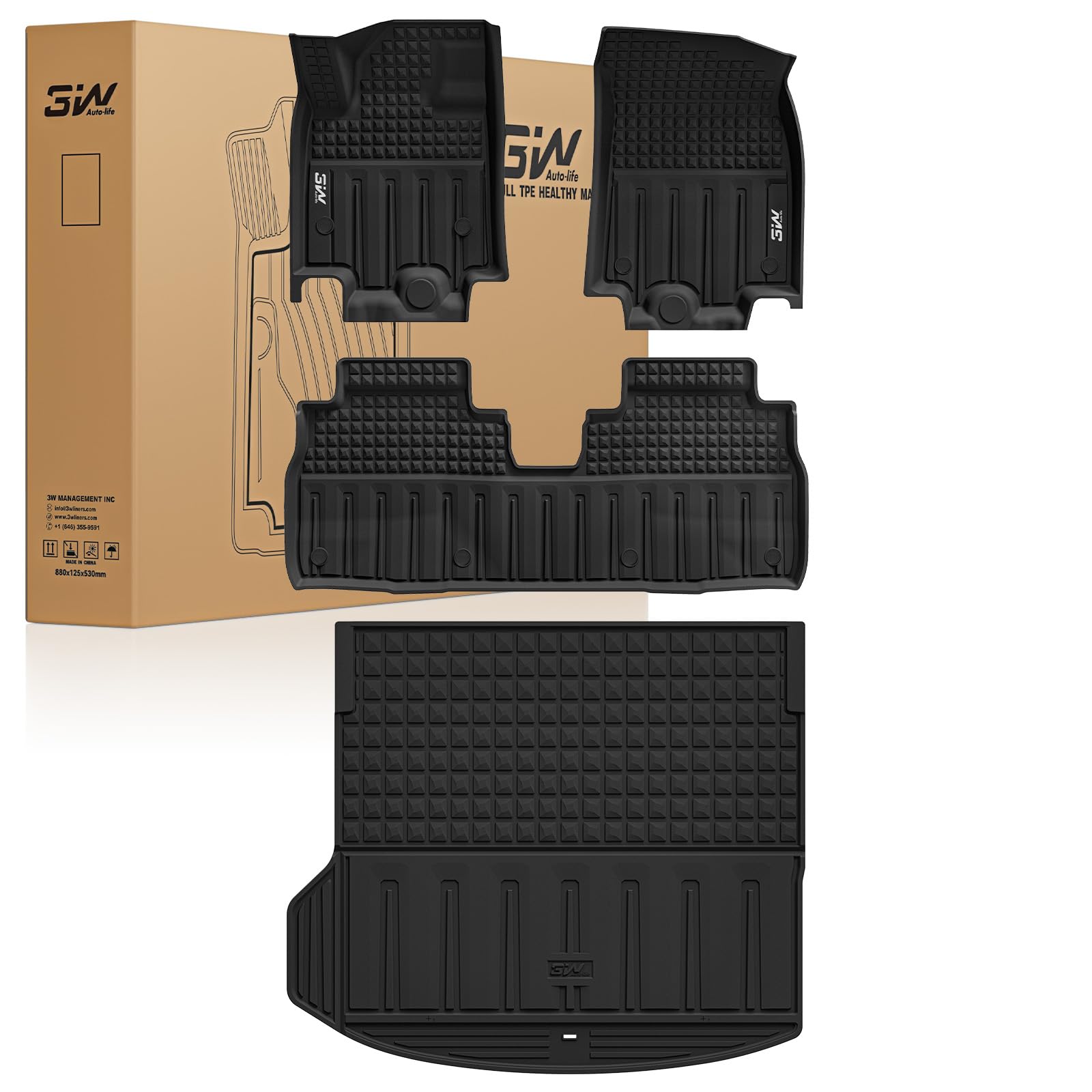 3W Floor Mats & Cargo Liner Fit for 2024-2025 2026 Chevrolet Chevy Equinox EV (Non Fuel), TPE All Weather Custom Fit for Chevrolet Equinox EV (Non Fuel) Accessories Full Set Car mats,Black Image