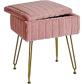 IBUYKE Stool Chair with Storage Space, Footrest Footstool Ottoman, Small Side Table, with 4 Metal Legs, with Anti-Slip Feet, for Makeup Room, Bedroom, Faux Fur, Pink LG-50P