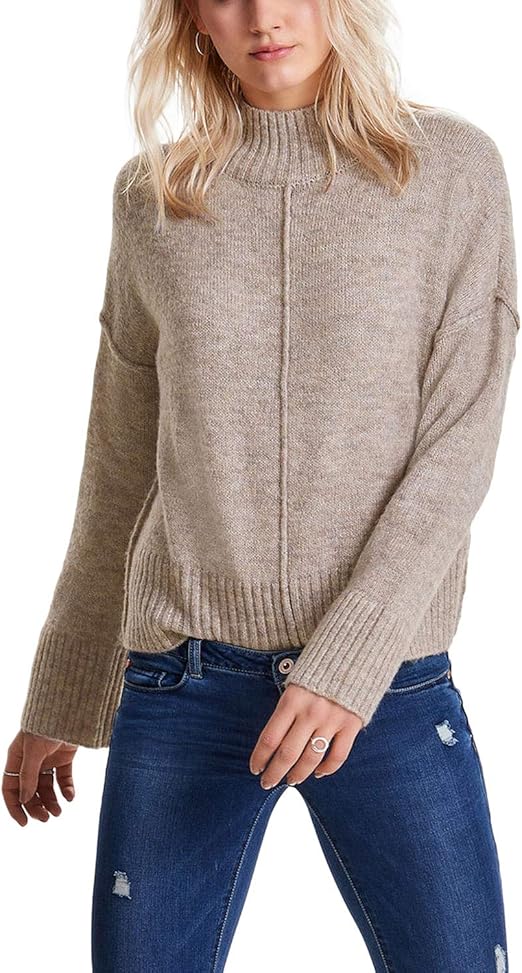 ONLY Onlcila L/S Mix High Neck Pullover CC Knt, Maglione Donna A Collo Alto, Maniche Lunghe, Mix Di Tessuti, Comfort E Libertà Di Movimento