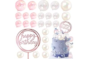 KEEPARTY Colorful Ball Cake Topper Mini Balloon Cupcake Topper DIY Foam Ball Artificial Dried Flower Cake Insert Decoration for Wedding Anniversary Baby Shower Birthday Party Supplies (Clear White Pink)