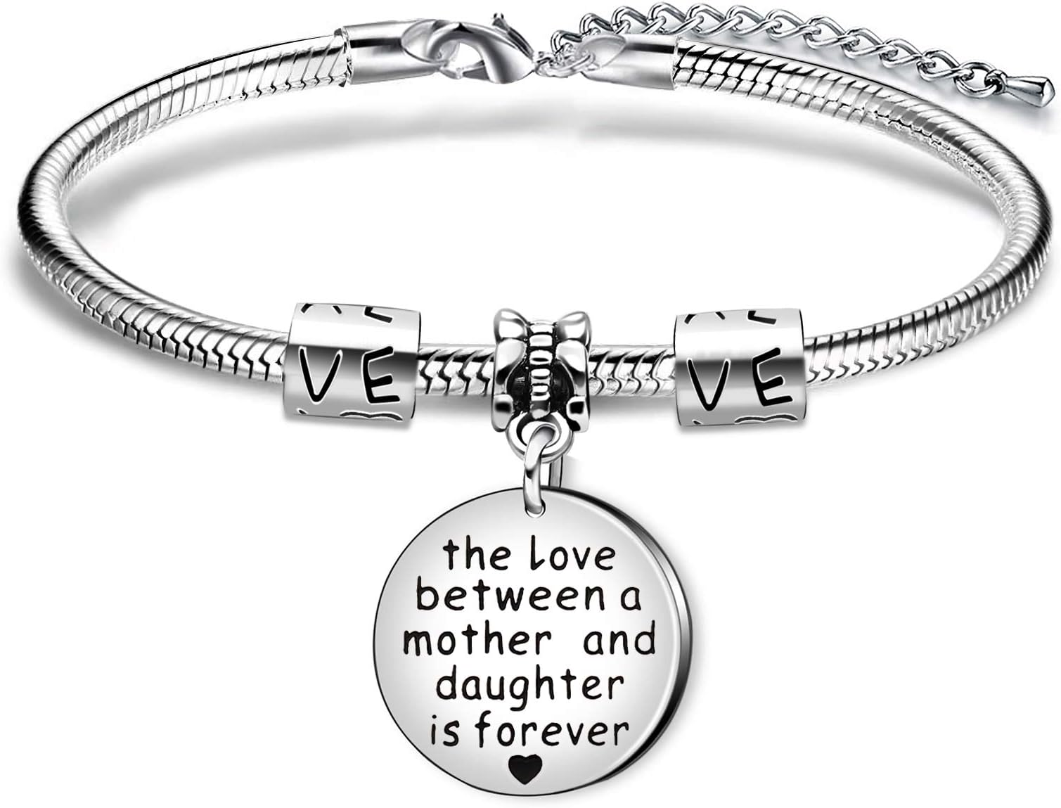 KENYGThe Love Between A Mother and Daughter is Forever Round Shape Pendant Snake Bracelet Bangle for Mother