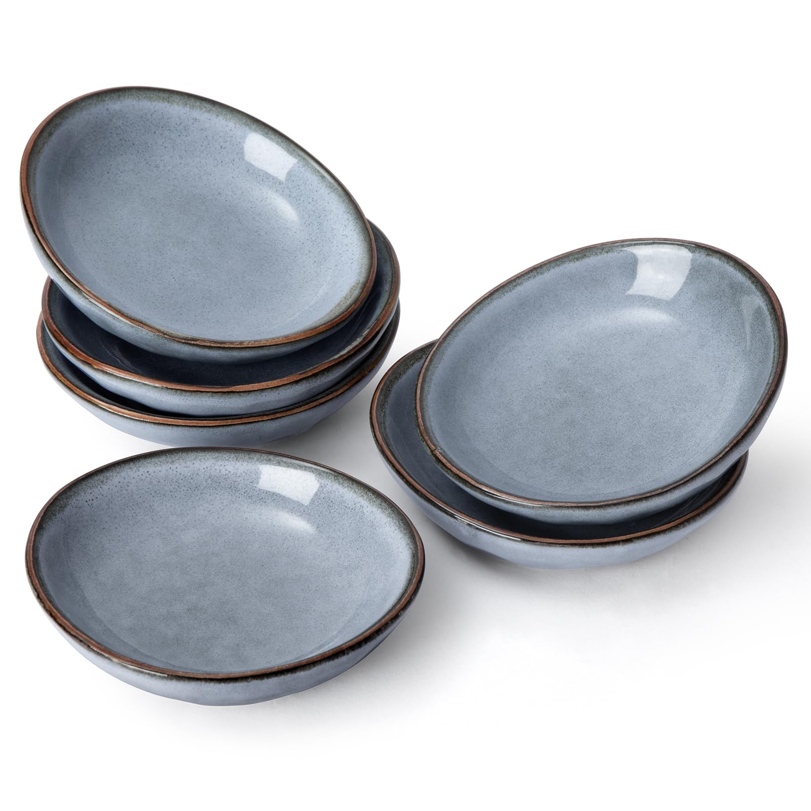 Photo 1 of famiware Ocean Soy Sauce Dishes of 6, Oval Dipping Sauce Cups/Bowls/Dishes for Kitchen, 2.1oz Ceramic Small Bowls for Side Dish, Appetizers, Snacks, and Sushi, Reactive Glaze, Dishwasher Safe, Blue