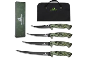 DRAGON RIOT Fish Fillet Boning Knife Set for Meat Cutting, Ultra-Sharp German Stainless-Steel Fishing Knife, Fresh or Saltwater, with A Durable Storage Bag and A Sharpenning Tool