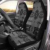 Bulopur Grey Aztec Southwest Print Automobile Seat Cover Sets, Car Accessories Interior Decor 2Pcs, Car Seat Protectors for Car, Truck SUVs