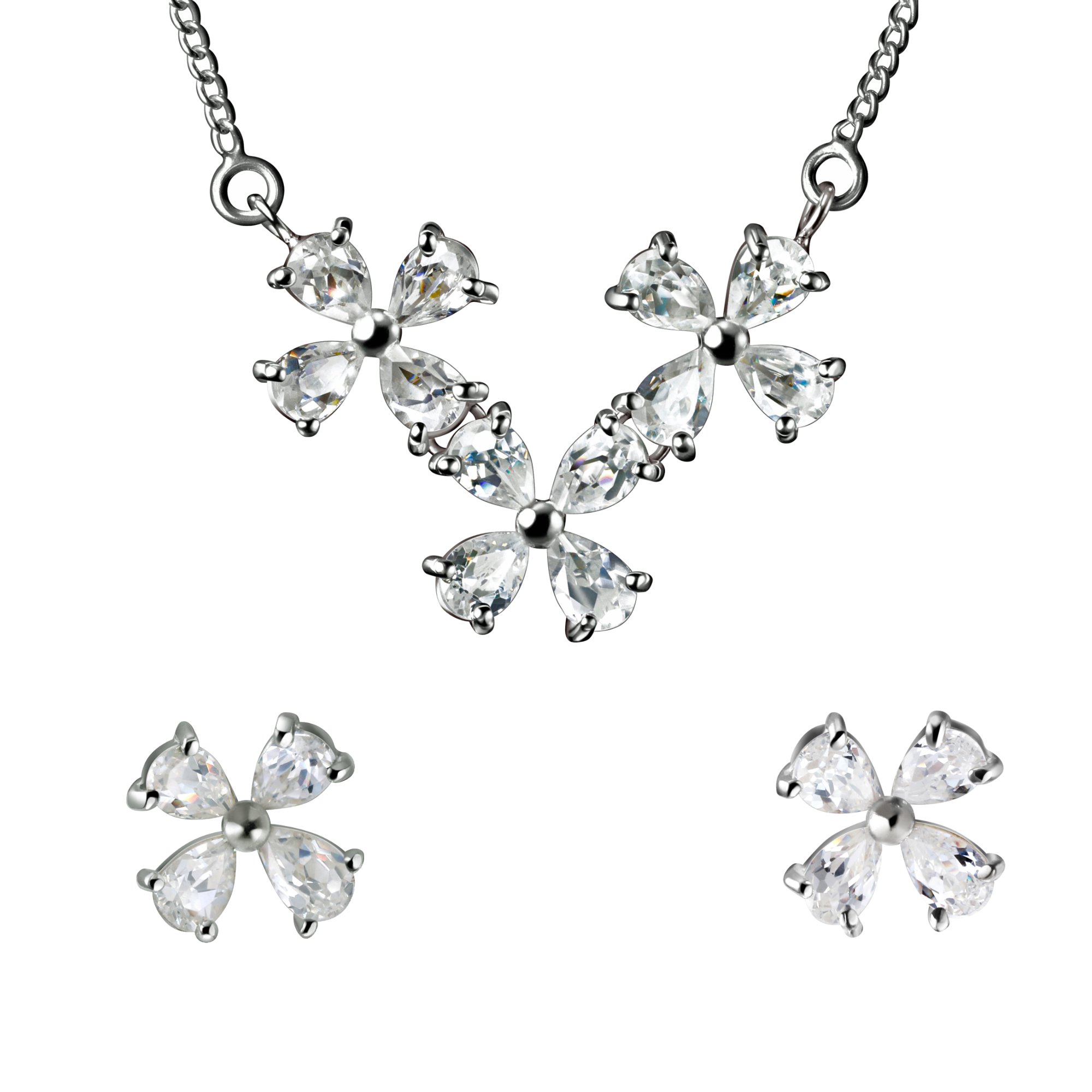 Franki Baker Clear CZ Flower Necklace & Earring Set on Sterling Silver