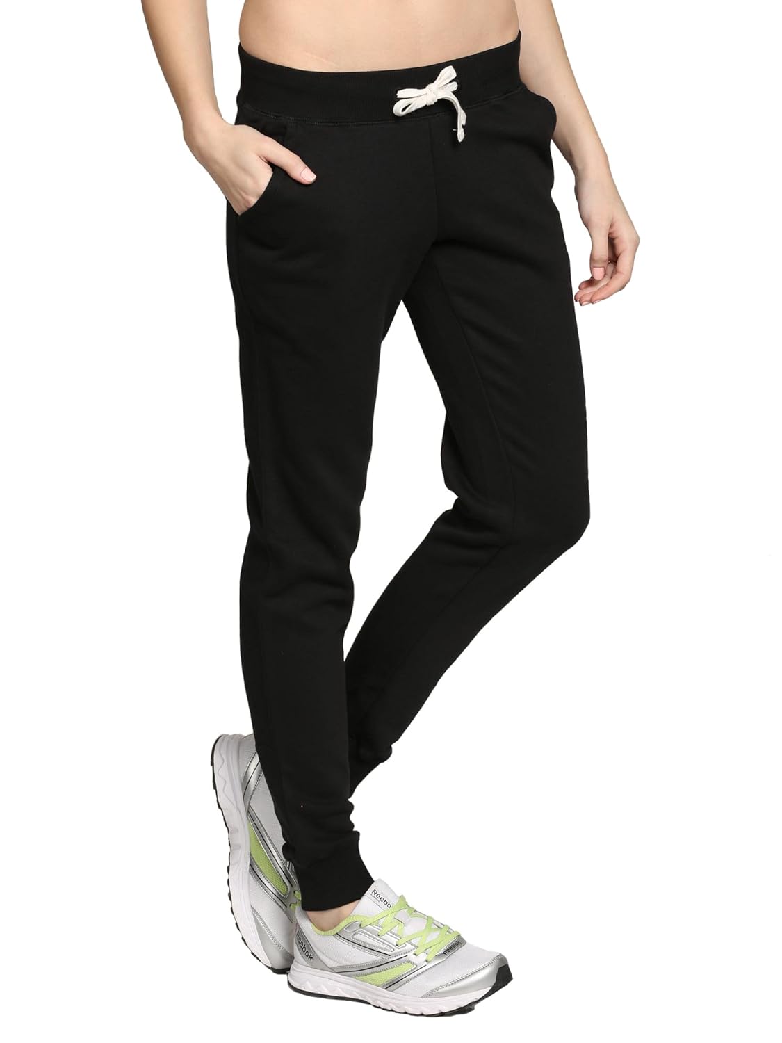 thread swag women&rsquo;s cotton regular fit track pants - black