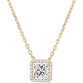 PAVOI 14K Gold Plated Post Faux Diamond Round Solitaire Pendant Halo Necklace | Gold Necklace for Women | Slider Adjustable