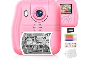 ASIUR Instant Print Camera Gift for Kids Age 3-12 Girls Boys, 1080P HD Selfie Digital Camera, 12MP Kids Print Camera Toy with 180°Rotatable Camera, 16X Digital Zoom, 32GB TF Card, Colored Pens (Pink)