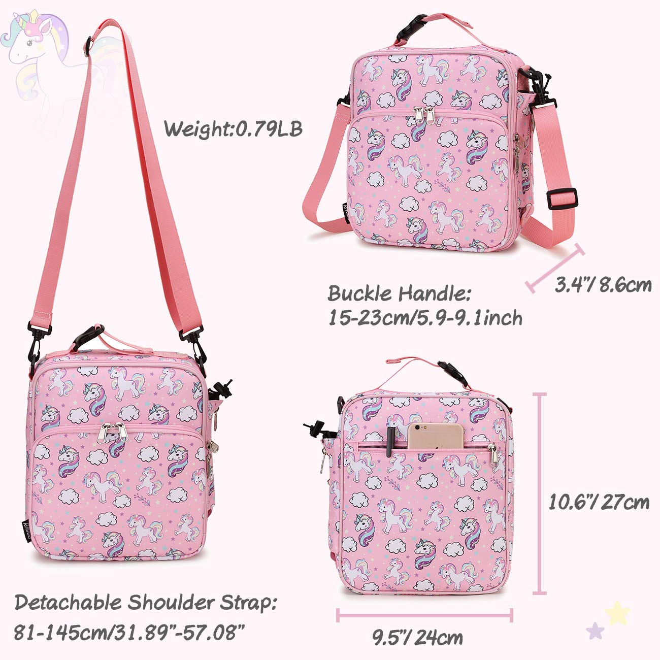 Bolsa Térmica Niña,RAVUO Bolsa Termica para Niños Linda Unicornio Bolsa