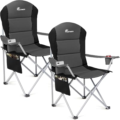 SUNMER Padded Camping Chairs Set of 2 Deluxe Folding Chairs with Cup Holder