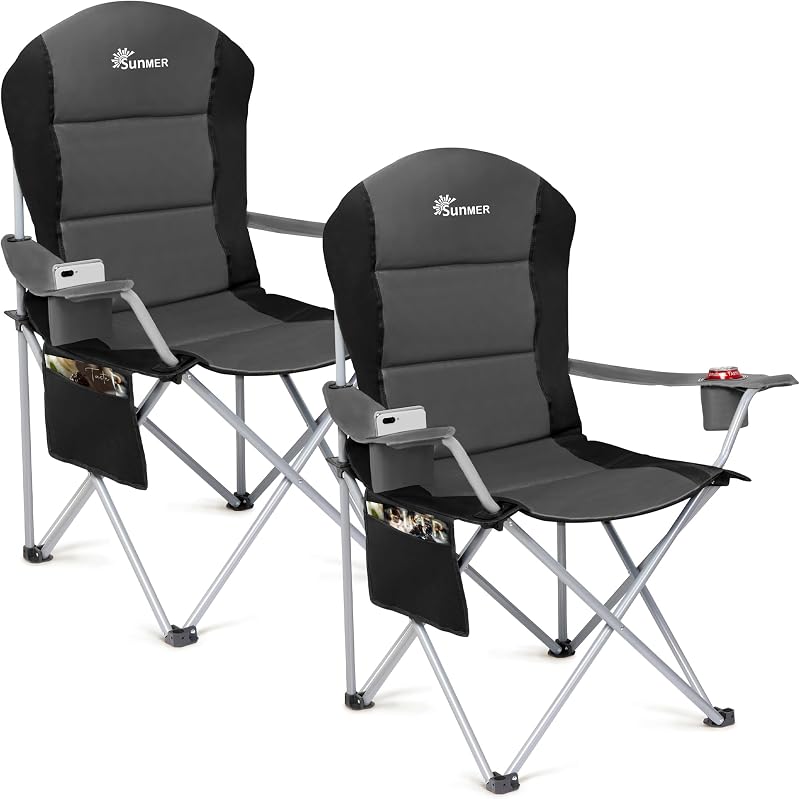 SUNMER Padded Camping Chairs Set of 2 Deluxe Folding Chairs with Cup Holder