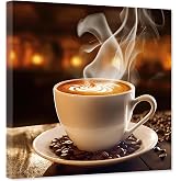 ARTZGX Coffee Canvas Wall Art Coffee Cup Bean Picture Kitchen Painting Dining Room Decor Artwork Framed (12.00