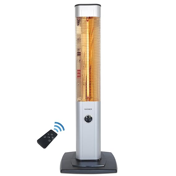 VASNER StandLine 25R | Stand-Heizstrahler Infrarot 2500 Watt - Silber grau - Fernbedienung, 4 Stufen Dimmer, Infrarotstrahler