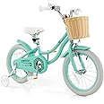 BABY JOY Kids Bike, 14 16 18 Inch Retro Kids Bicycles for 3-8 Years Old Children with Training Wheels, Adjustable Height, Rattan Basket, Handbrake & Coaster Brake, Boys Girls Bike (Pink, Green, Blue)