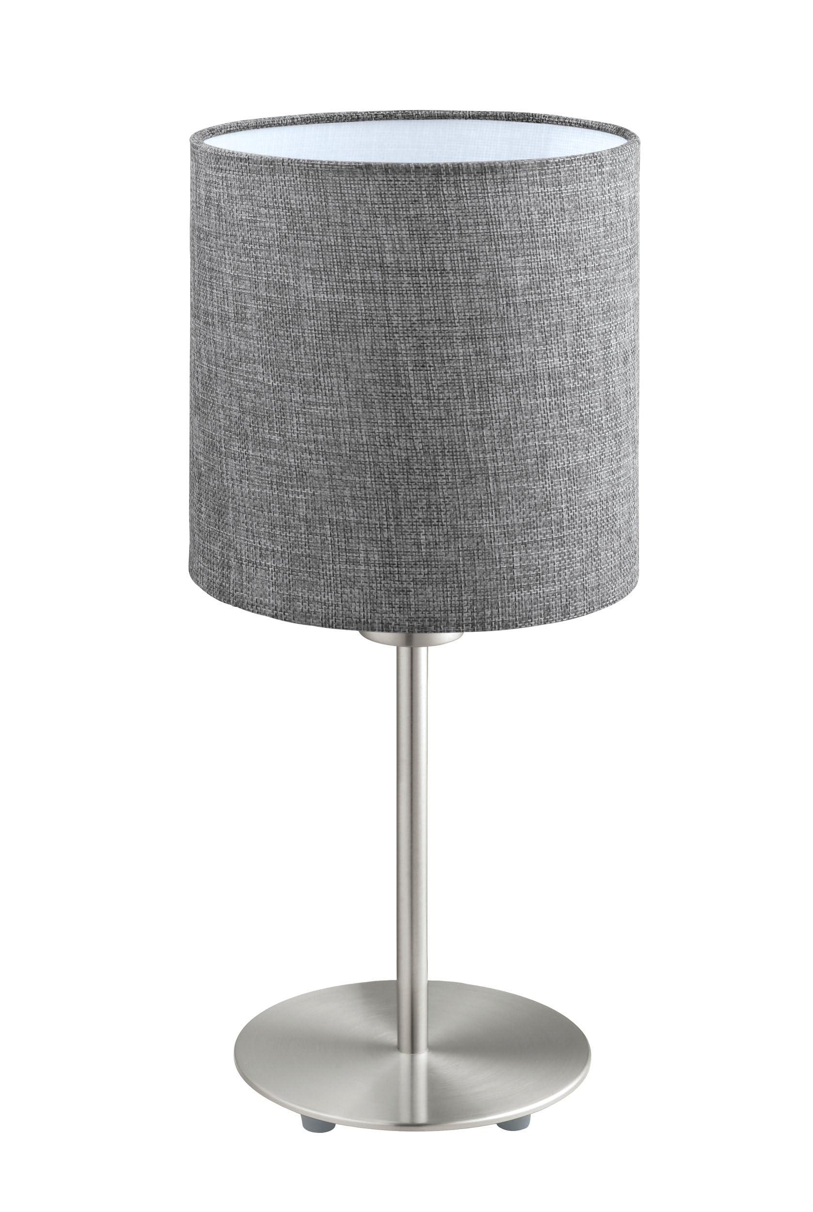 Eglo Bedside lamp Pasteri, Decorative Side Table Light, Living Room and Bedroom Lighting Made of Grey Fabric and Metal in matt Nickel, E27 Socket
