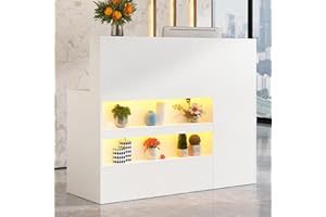 HLIVELOOD 55" Reception Desk with LED Lights Power Outlets,L-Shaped Modern Front Table Reception Room Table with Cable Grommet,Lockable Drawers,Retail Checkout Counter for Lobby,Salon,Home Office Desk,White