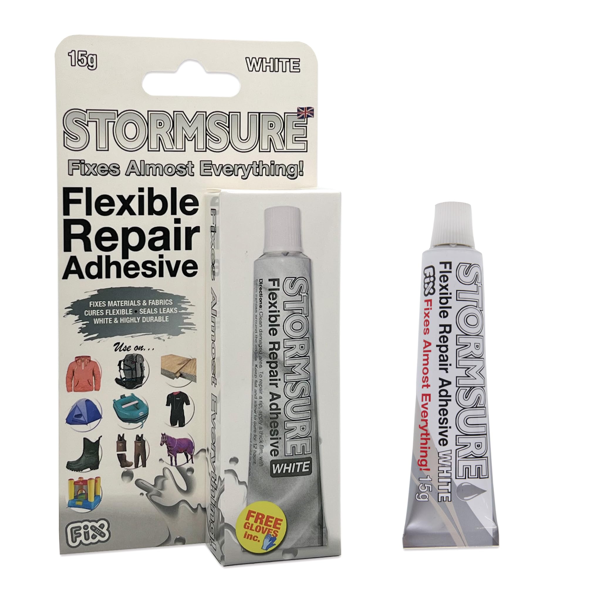Stormsure Flexible Repair Adhesive White 15g Tube – All-Purpose, Ultra-Durable, Flexible, 100% Waterproof & Temperature Resistant
