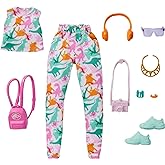 Barbie Fashion Pack of Doll Clothes Inspired by Jurassic World, Collectible Set Includes Crop Top &amp; Jogger Pants with Dinosaur Print &amp; 8 Accessories