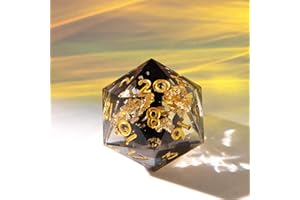 YEMEKO Single D20 Dice - 22mm, 20 Sided D&D Dice for Dungeons and Dragons, DND Dice with Resin Sharp Edge, Handmade Polyhedral for RPG, Roleplaying Games MTG Table Games(Black Gold)
