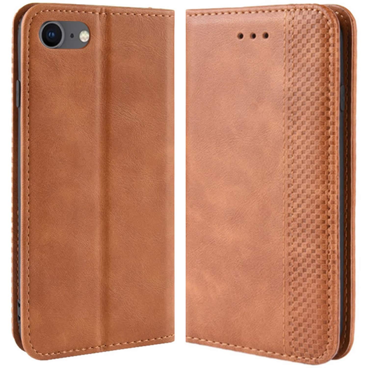 HualuBro iPod Touch Case, Retro PU Leather Magnetic Full Body Shockproof Wallet Flip Case Cover with Card Holder for Apple iPod Touch 7th / 6th / 5th Generation (Brown)