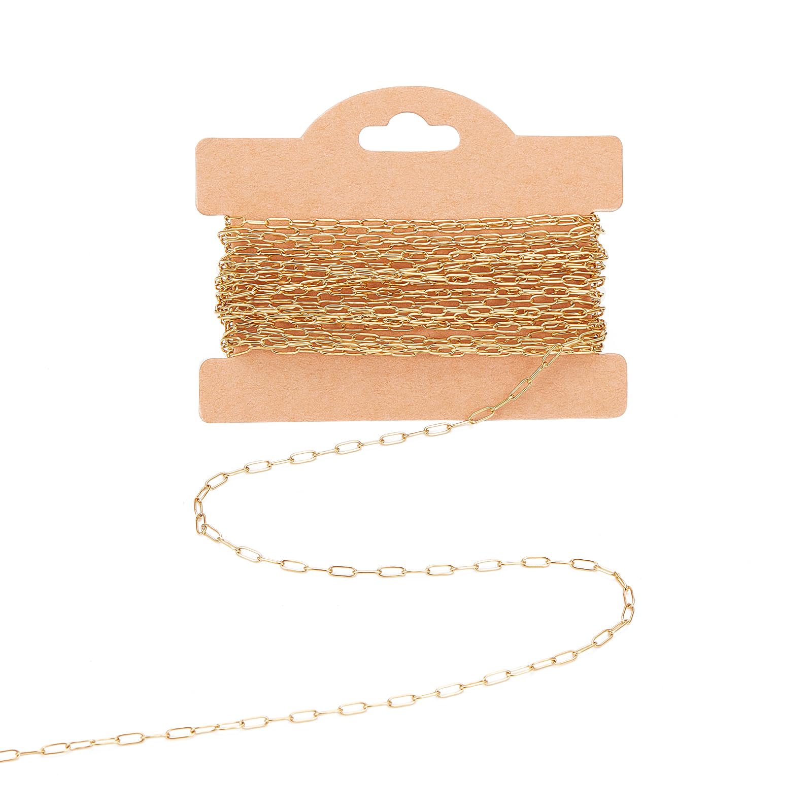 NICENEEDED 16.4Feet Stainless Steel Paperclip Chains, 18K Gold Plated 6.5x2.5mm Cable Chain Links, Jewelry Chain Supplies Oval Link Chains Bulk for Necklace Bracelet Pendant Making