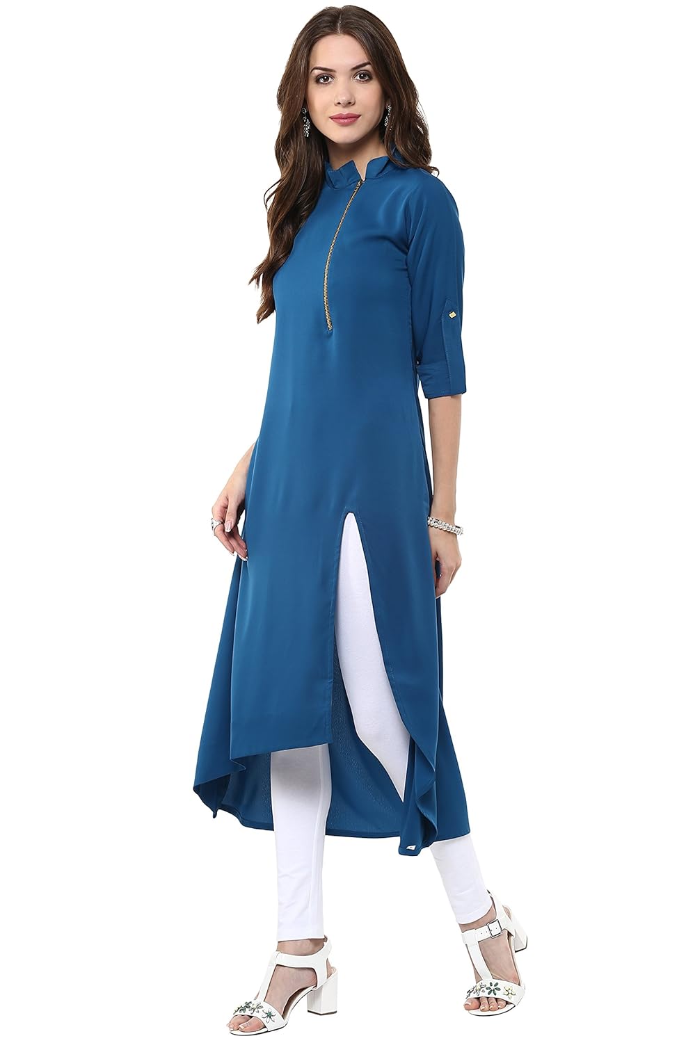 janasya women's blue indo western crepe kurti