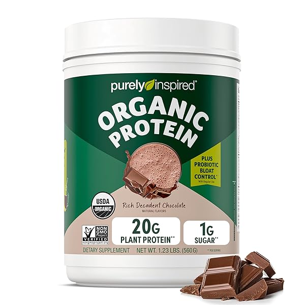 PURELY INSPIRED PLANT-BASED PROTEIN POWDER FOR MEN & WOMEN, RICH DECADENT CHOCOLATE (16 SERVINGS) – VEGAN & ORGANIC – 20G OF PEA PROTEIN POWDER FOR SMOOTHIES & SHAKES – DAIRY-FREE, & GLUTEN-FREE