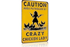 Smilelife Funny Chicken Gifts Caution Area Patrolled By A Crazy Chicken Lady Tin Sign for Home Farm Chicken Coop Farmhouse Kicthen Garden Decor 8 X 12 Inch (3620)
