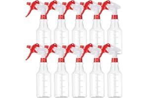 Gandeer 10 Pack Spray Bottles 16 oz Empty Water Spray Bottles for Cleaning Heavy Duty Refillable Squirt ‌container with Measurements Adjustable Nozzle for Household(White and Red,Clear Style)