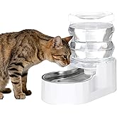 RIZZARI Gravity Water Bowl Dispenser: 4L White Stainless Steel Water Feeder Without Filter - Detachable Food-Grade Bowl -Spill-Proof - for Small Cats & Busy Multi-Pet Owners - Home Bedroom Garden