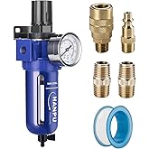 NANPU 1/2" NPT Compressed Air Filter Regulator, Zinc Alloy, 5 Micron Brass Element, 0-150 psi Gauge, Quick Release Bowl, Manual Drain, Metal Bracket