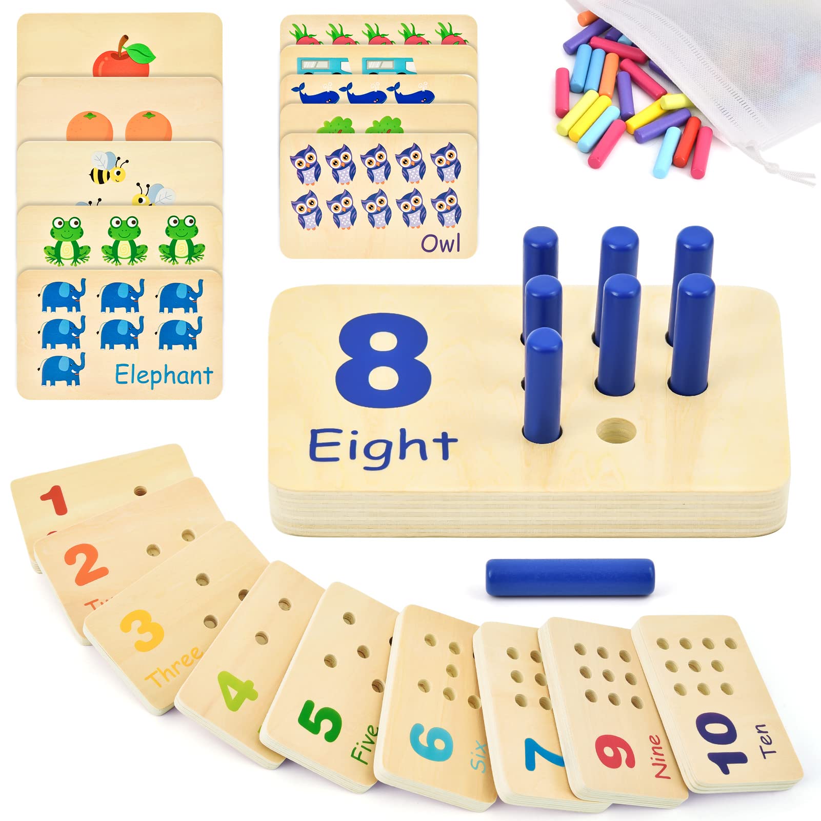 Photo 1 of Atoylink Wooden Counting Peg Board Kindergarten Math Manipulatives Number Counting Toys for Toddlers Learning Materials Montessori Educational Toys for 2 3 4 Year Old Boys Girls Gifts