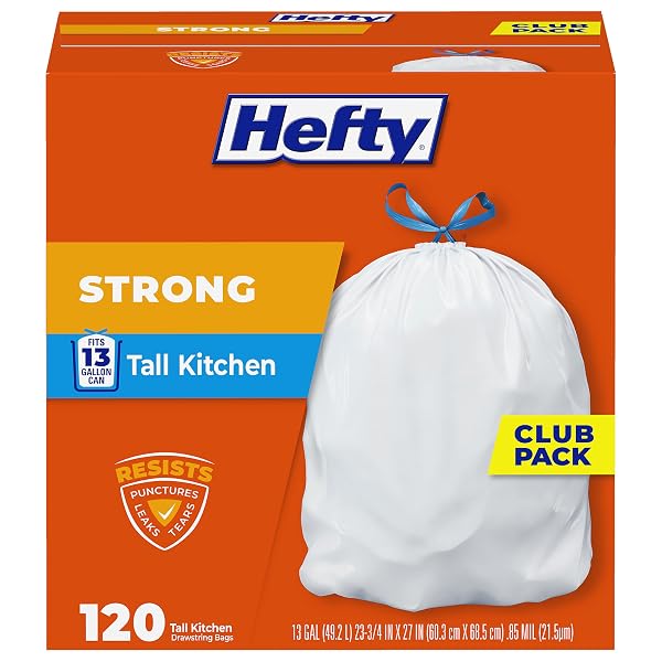 HEFTY STRONG WHITE 13 GALLON TRASH BAGS WITH...