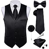 DiBanGu Formal Suit Vest Tie Set for Men Classic Solid Notch Lapel Dress Waistcoat Satin Vest Bowtie for Wedding Party