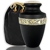 Trupoint Memorials Cremation Urns for Human Ashes, Decorative Burial Urn for Adult Men and Women, Large Grecian Black and Gold