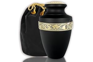 Trupoint Memorials Cremation Urns for Human Ashes, Decorative Burial Urn for Adult Men and Women, Large Grecian Black and Gold