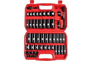 LLNDEI 3/8" Drive Impact Socket Set SAE and Metric (5/16"- 3/4", 8-22mm) 48pcs, CR-V Steel, 6 Point Sockets, Extension Bar (3-in, 6-in), 1/2"F to 3/8"M Reducer Universal Joint