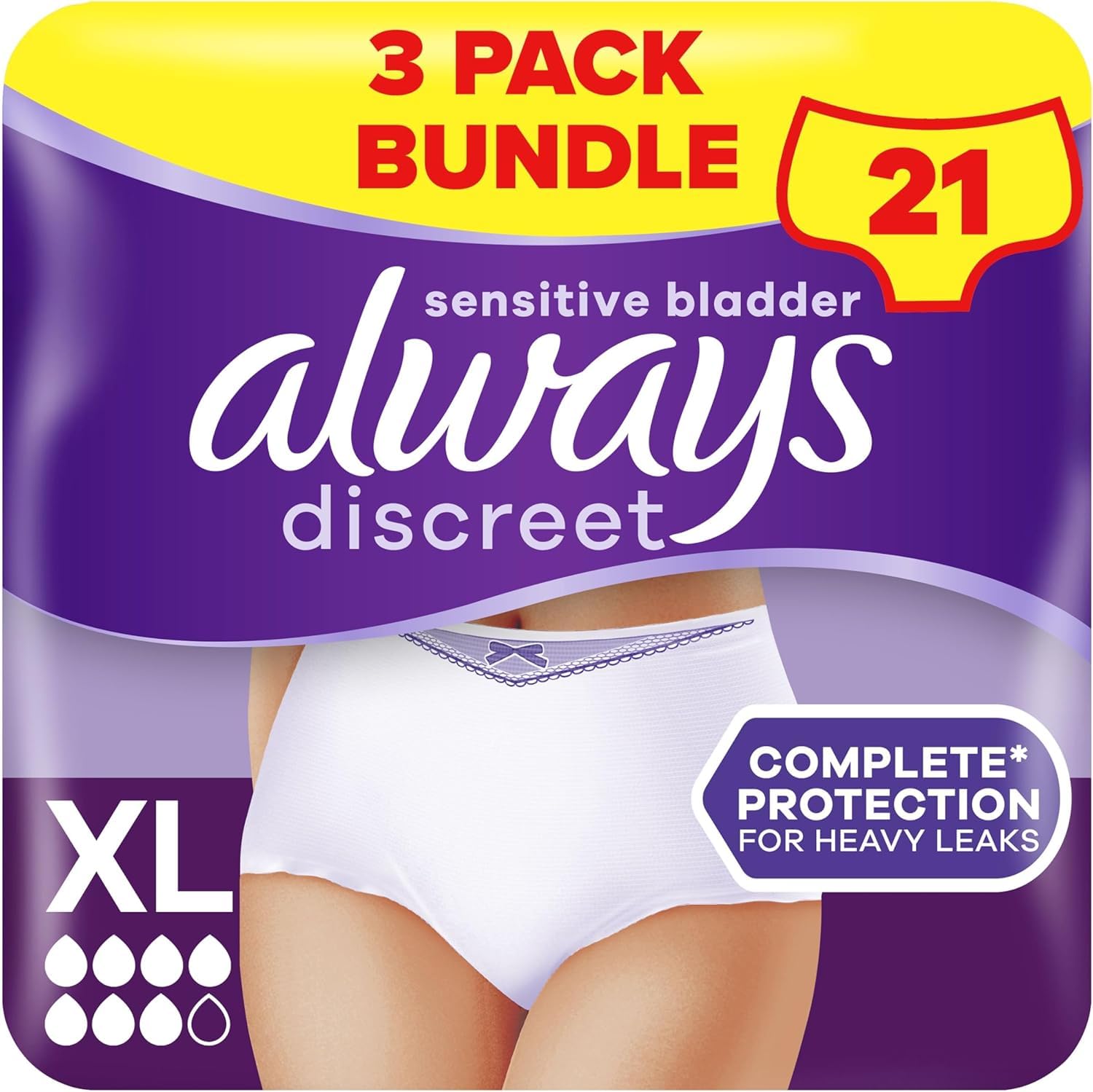 Always Discreet Incontinence Pants Women, Extra Large, UK Size 22-28, White, Absorbency 6, 21 Underwear/Knickers (7 x 3 Pack), Heavy Bladder Leak Protection/Maternity Postpartum, Odour Neutraliser
