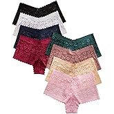 OYOANGLE Women's 8 Pack Lace Boyshorts Panties Scallop Trim V Waist Mid Rise Lingerie Underwear