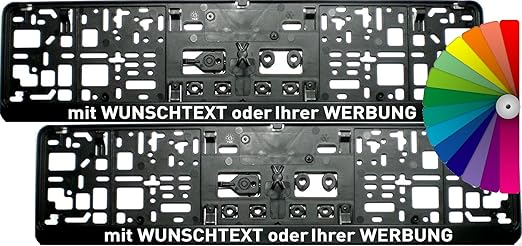 Satz (2 Stück) Kennzeichenhalter - MIT INDIVIDUELLEM WUNSCHTEXT - PREMIUMQUALITÄT - Nummernschildhalter Kennzeichenträger Num